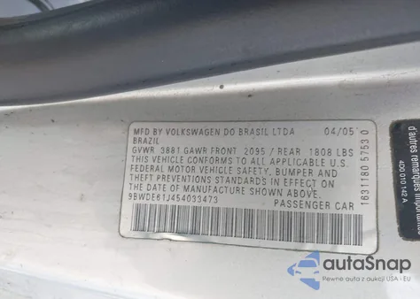 2005 Volkswagen Gti 1.8T z USA, uszkodzony, nr VIN 9BWDE61J454033473